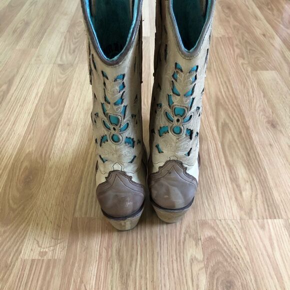 CORRAL VINTAGE Brown/Turquoise Laser Tool Leather C1620 - Picture 6 of 16